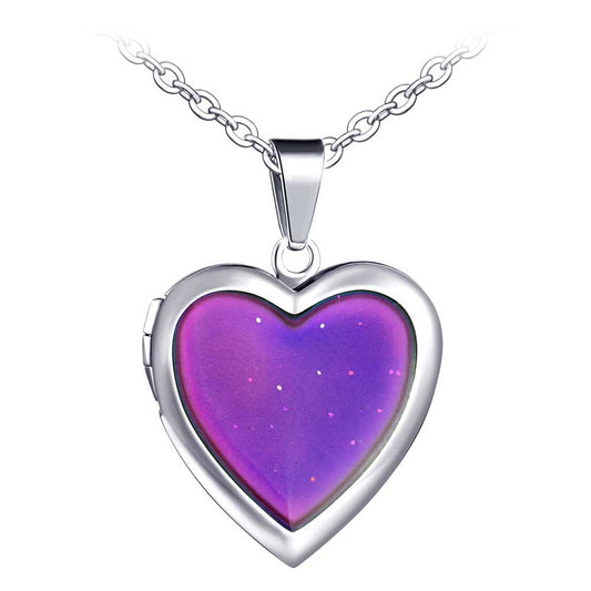 Infinionly Color Changing Temperature Heart Photo Locket Necklace