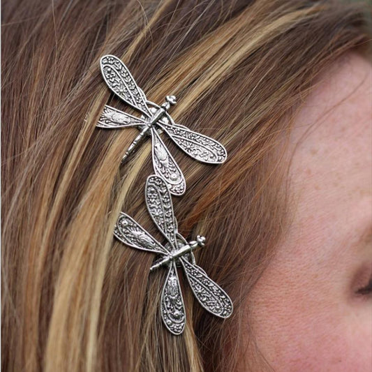 Sterling Silver Vintage Carved Dragonfly Hairpin(A Pair)