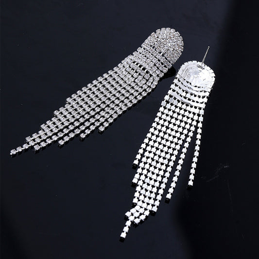 Infinionly Geometric Rhinestone Fringe Earrings With Super Flash Claws