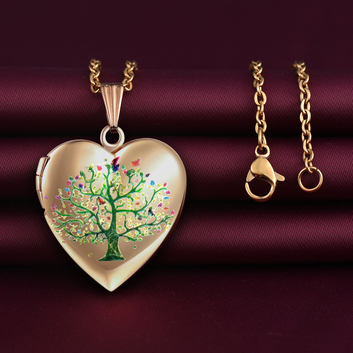 Infinionly Tree of Life Heart Photo Locket Necklace