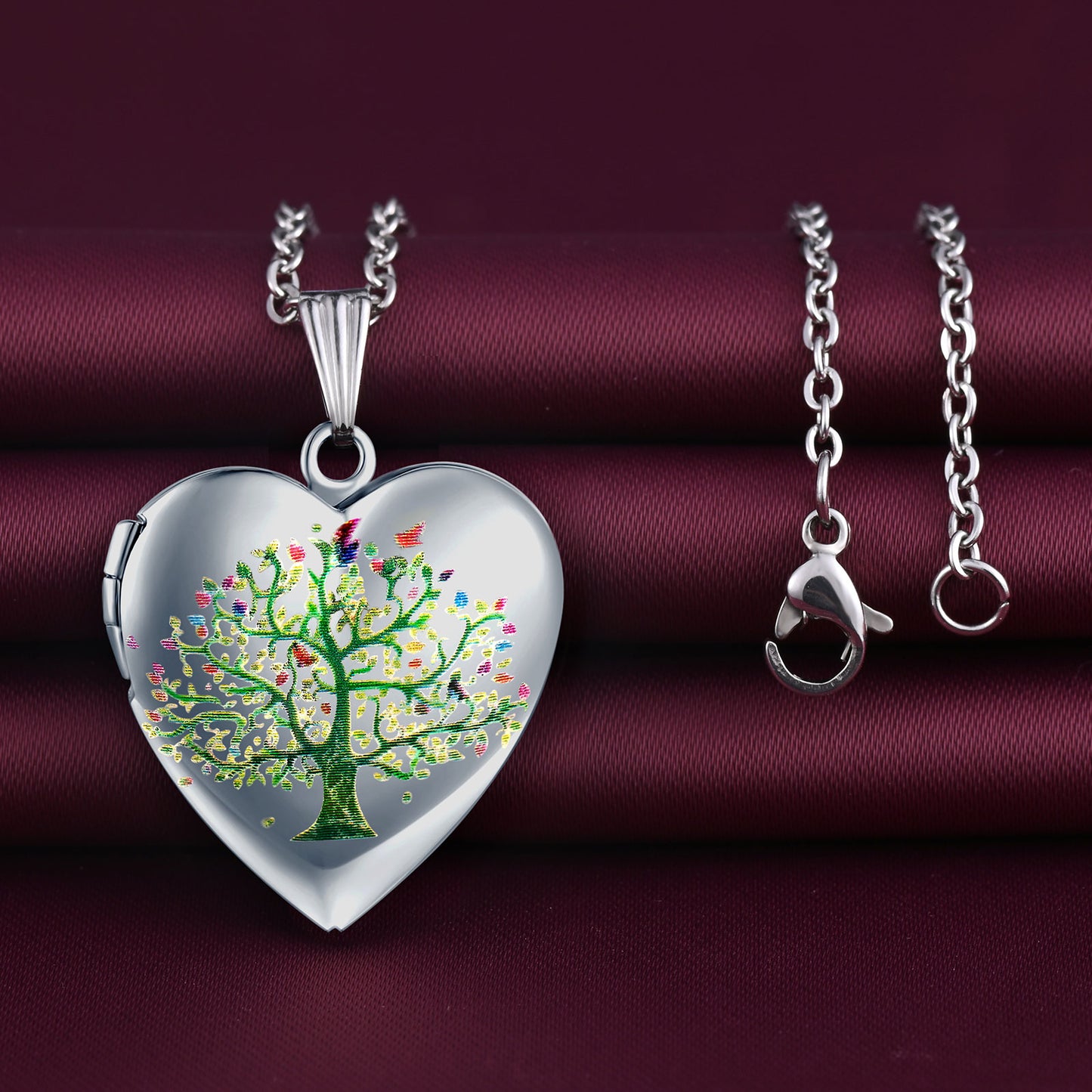 Infinionly Tree of Life Heart Photo Locket Necklace