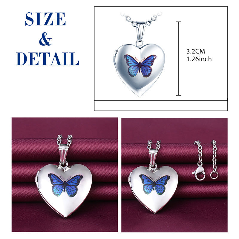 Infinionly Butterfly Silver Heart Photo Locket Necklace