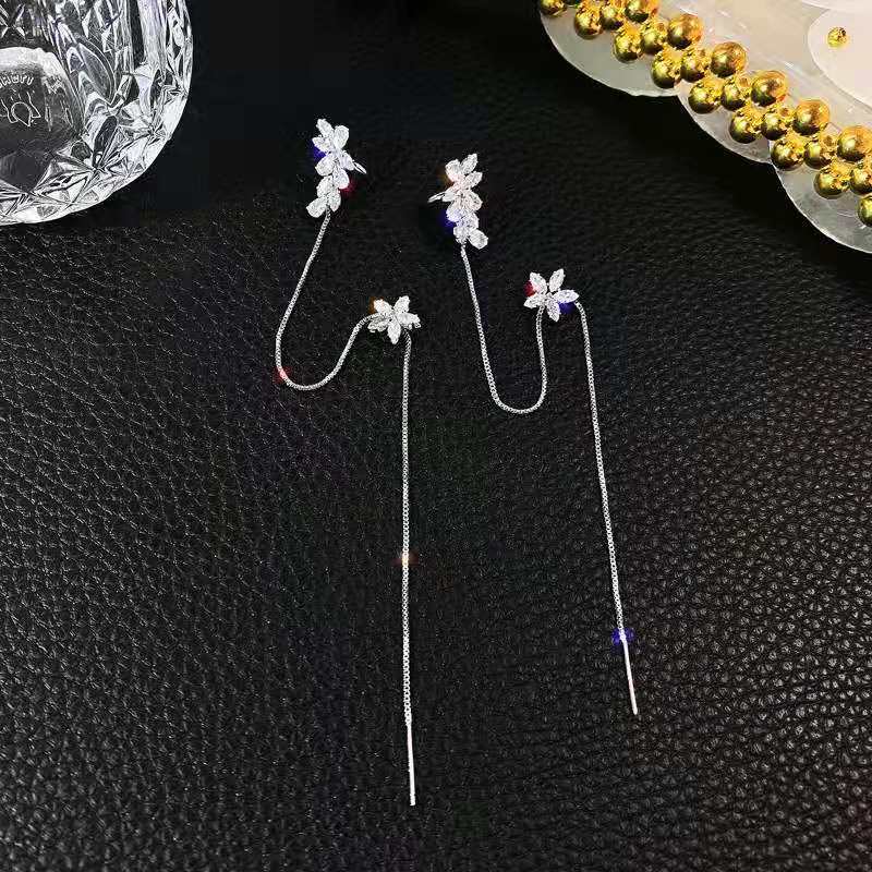 Infinionly Crystal Flower Tassel Earrings