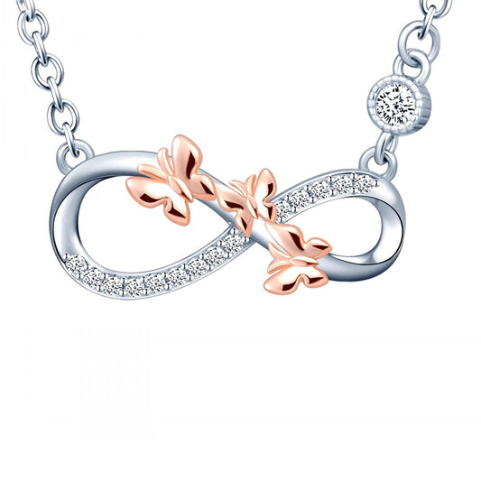 Infinity Butterfly Two Tone CZ Necklace