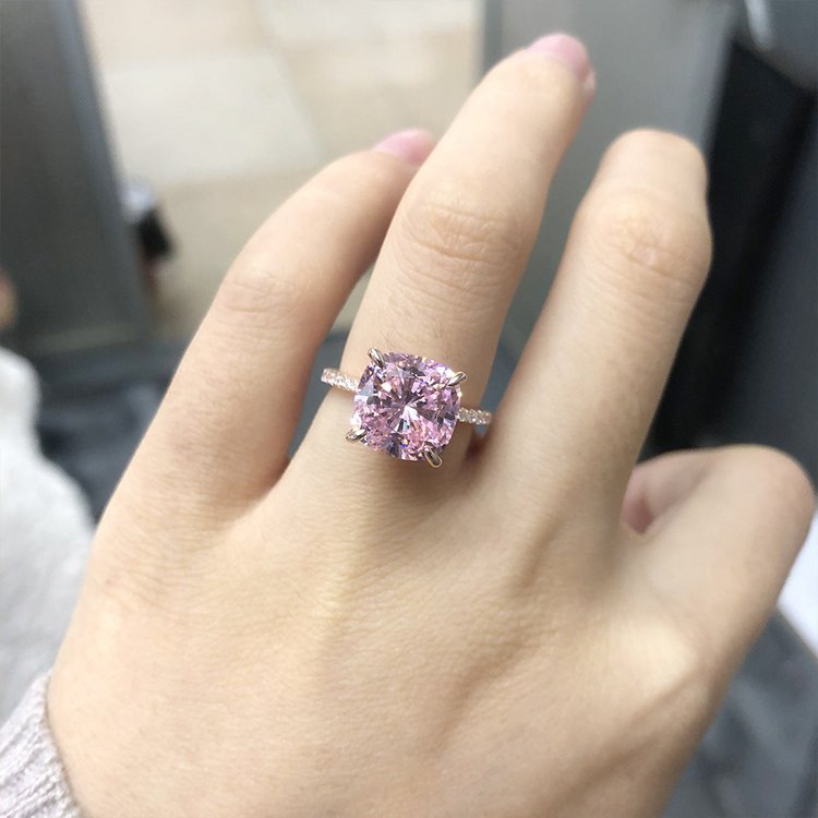 Infinionly 5-Carat Square Pink Diamond Engagement Ring