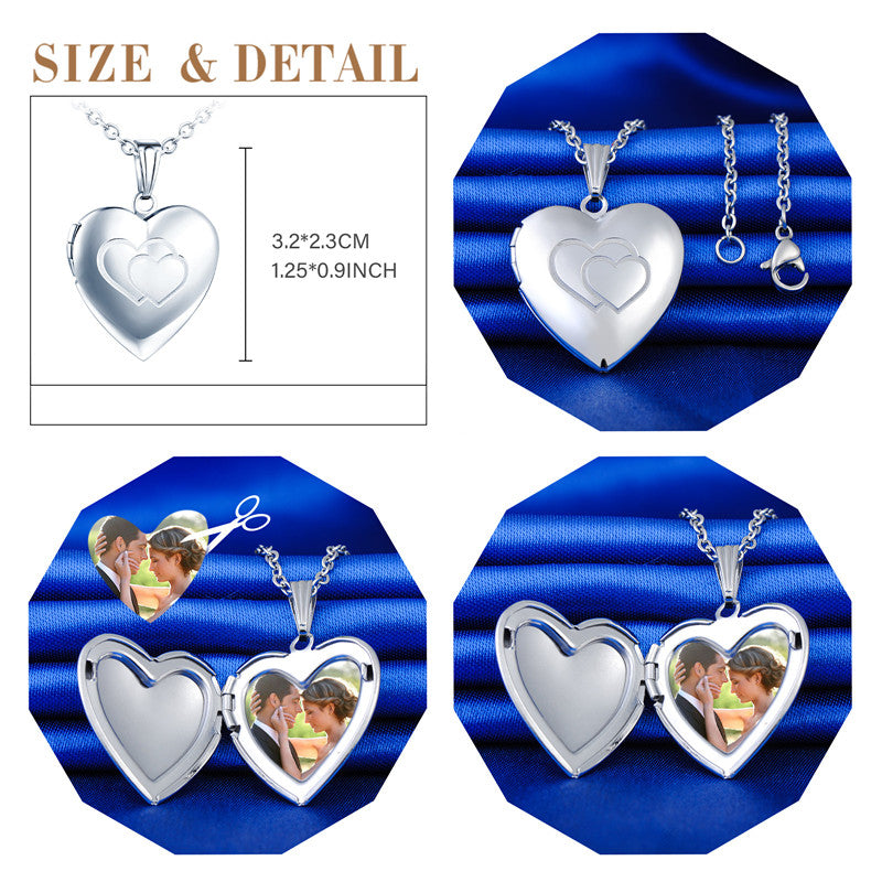 Infinionly Two Heart Photo Locket Necklace