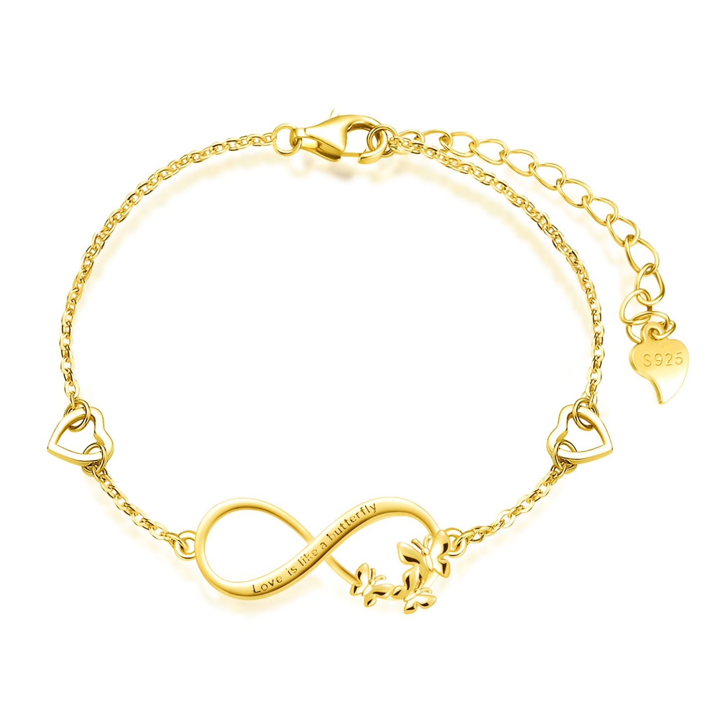 Love Is Like A Butterfly Infinity with Hearts Symbol Bracelet