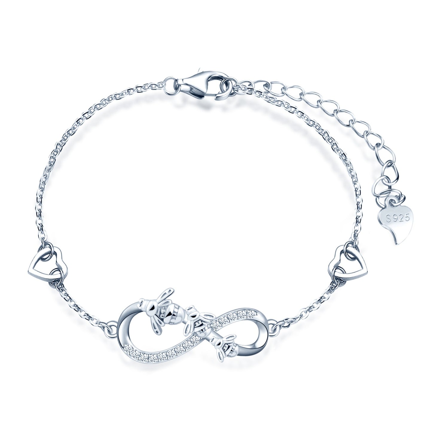 Bees Love Infinity with Heart Symbol CZ Bracelet