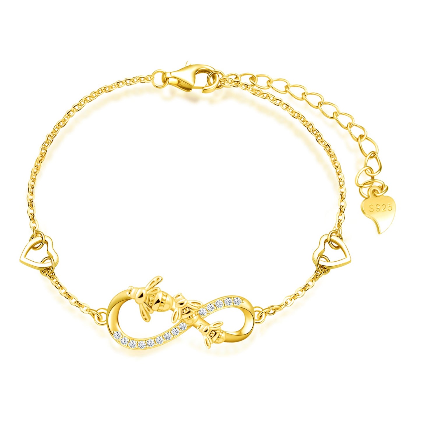 Bees Love Infinity with Heart Symbol CZ Bracelet