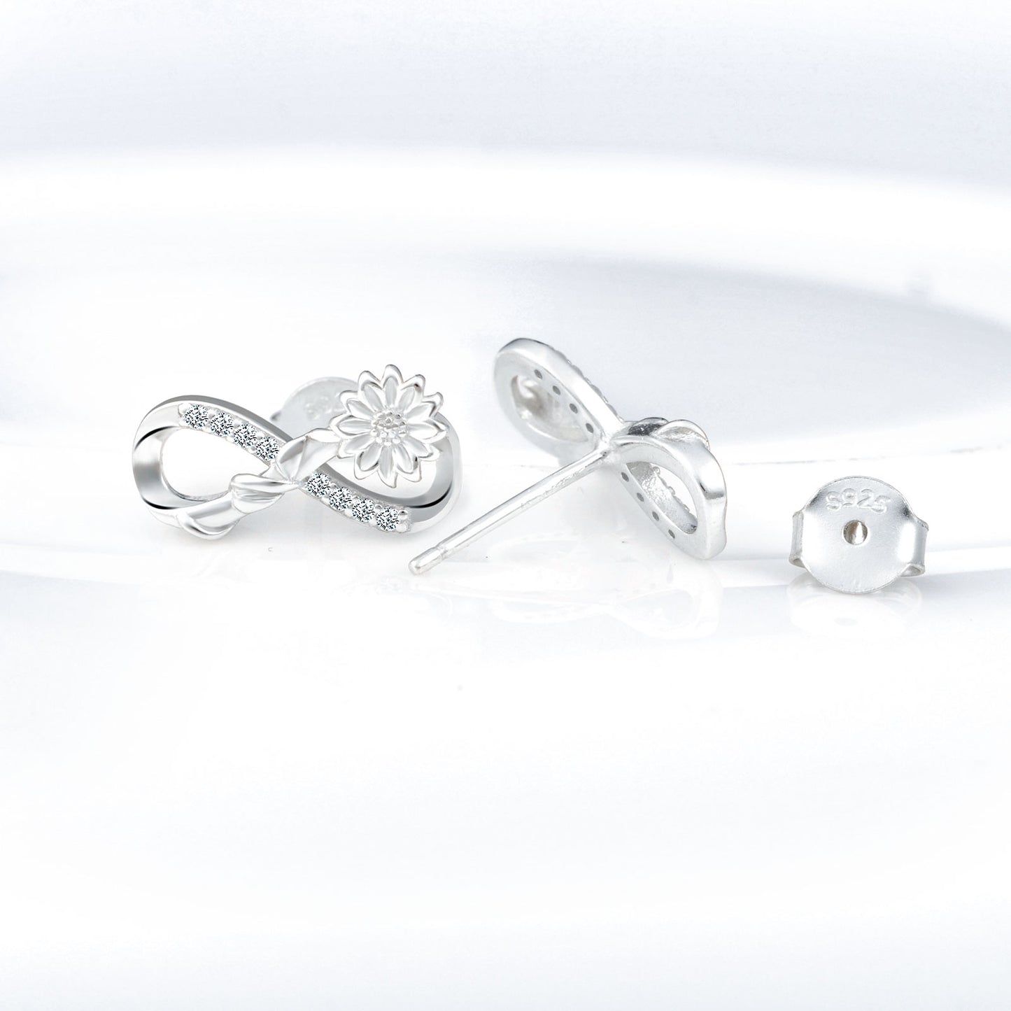 Infinity with Sunflower CZ Stud Earrings