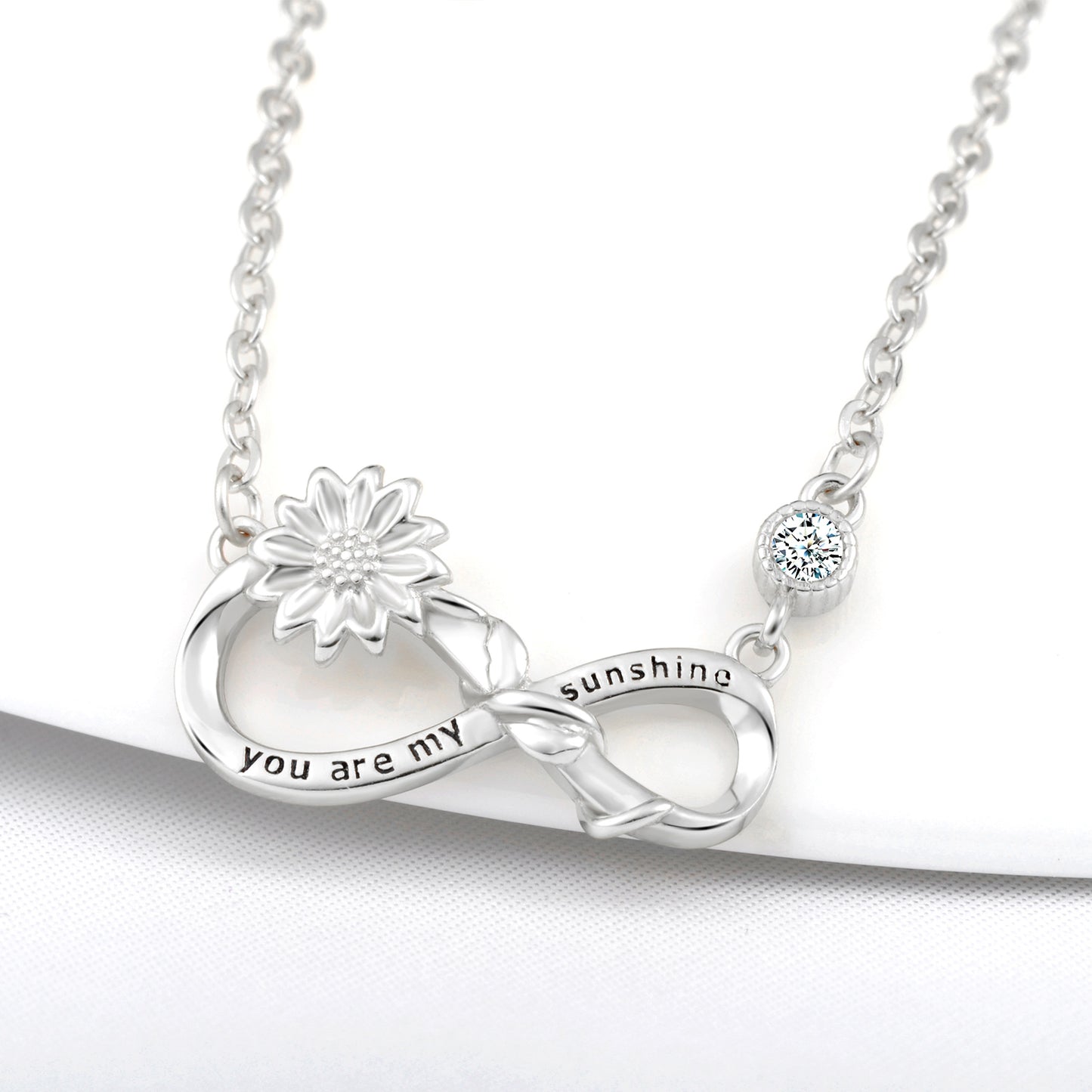 You Are My Sunshine Sunflower Infinity CZ Necklace