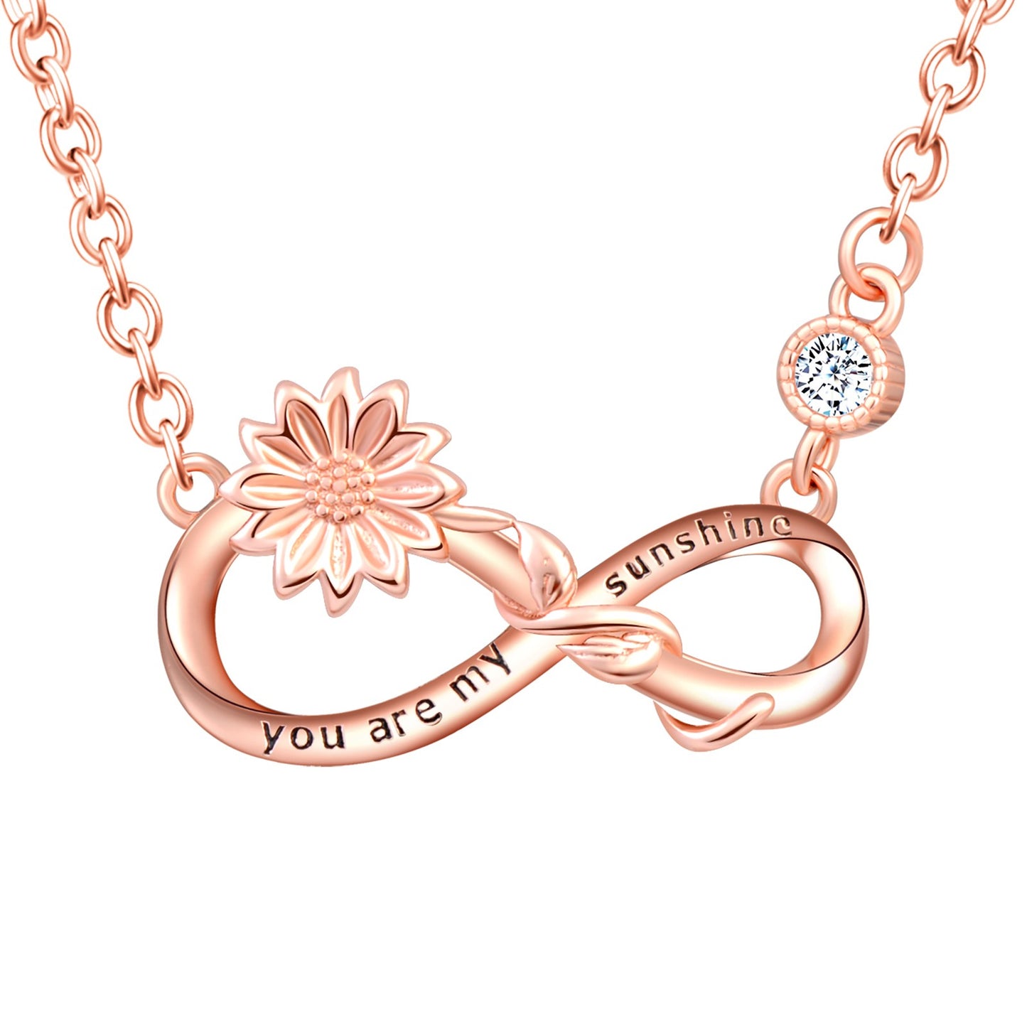 You Are My Sunshine Sunflower Infinity CZ Necklace