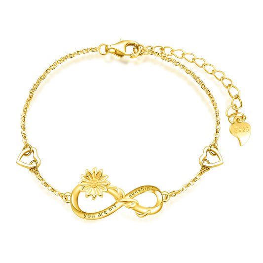You Are My Sunshine Sunflower Infinity with Heart Symbol Bracelet