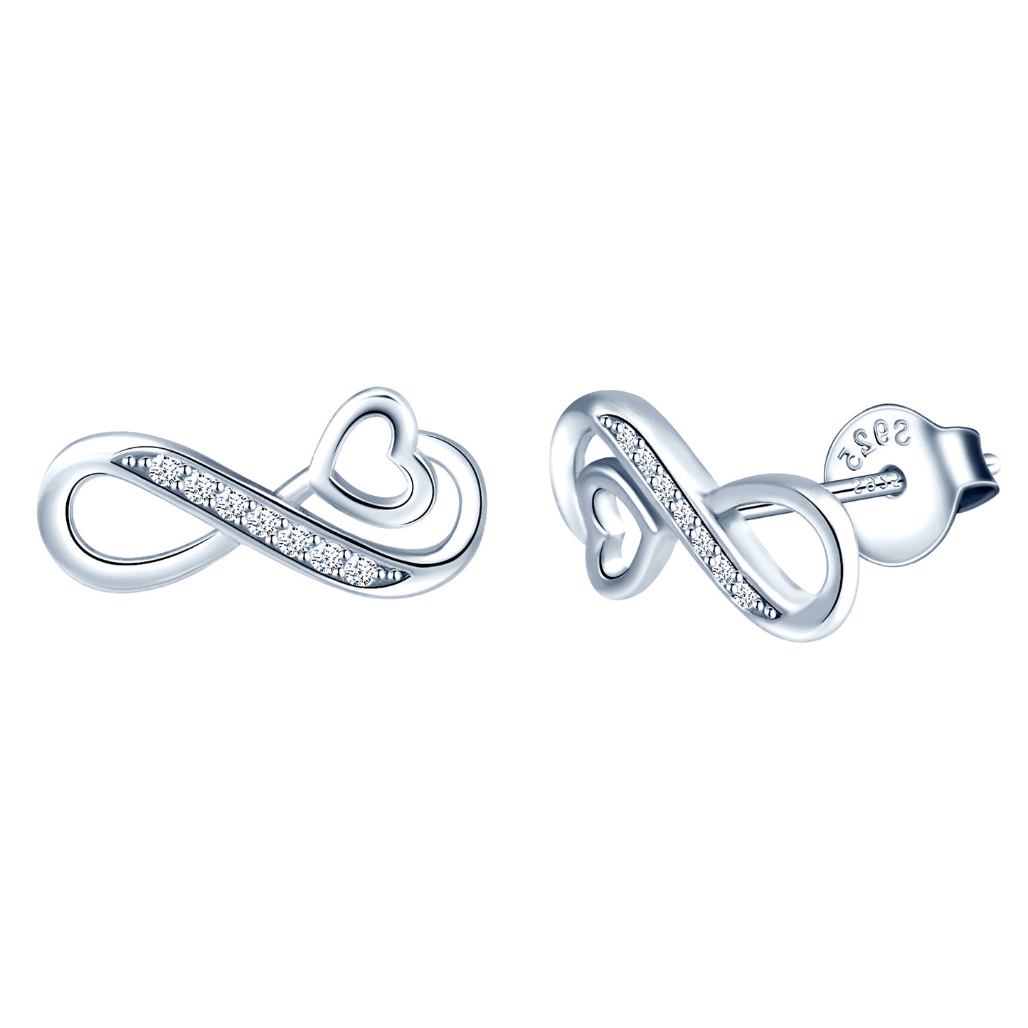 Infinity & Heart CZ Stud Earrings