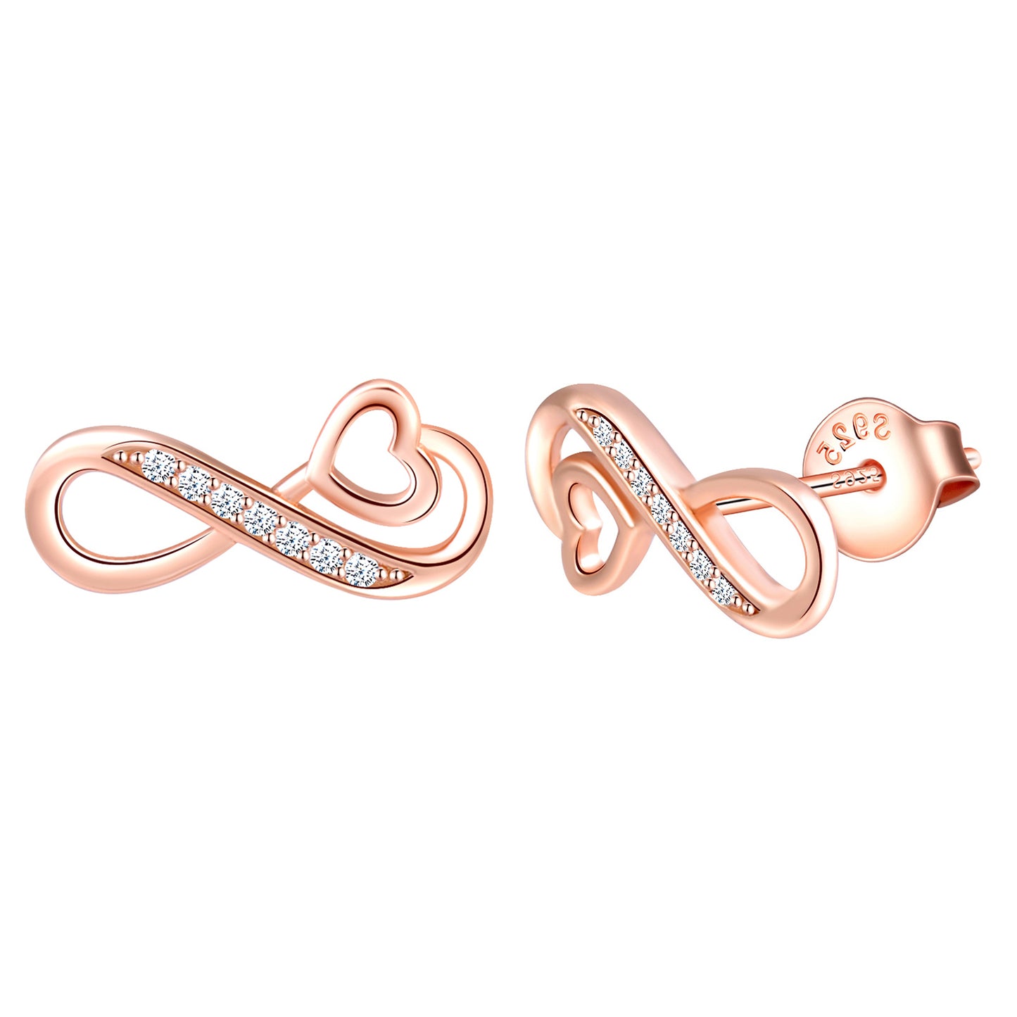 Infinity & Heart CZ Stud Earrings