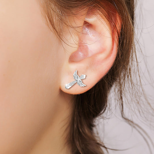 Angel Wing Infinity Cross Symbol CZ Stud Earrings