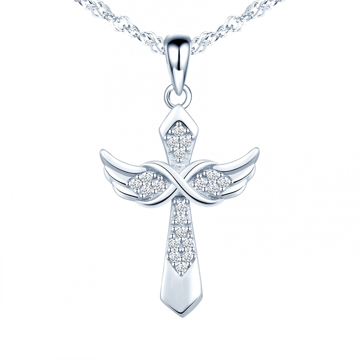 Angel Wings Infinity Cross CZ Necklace