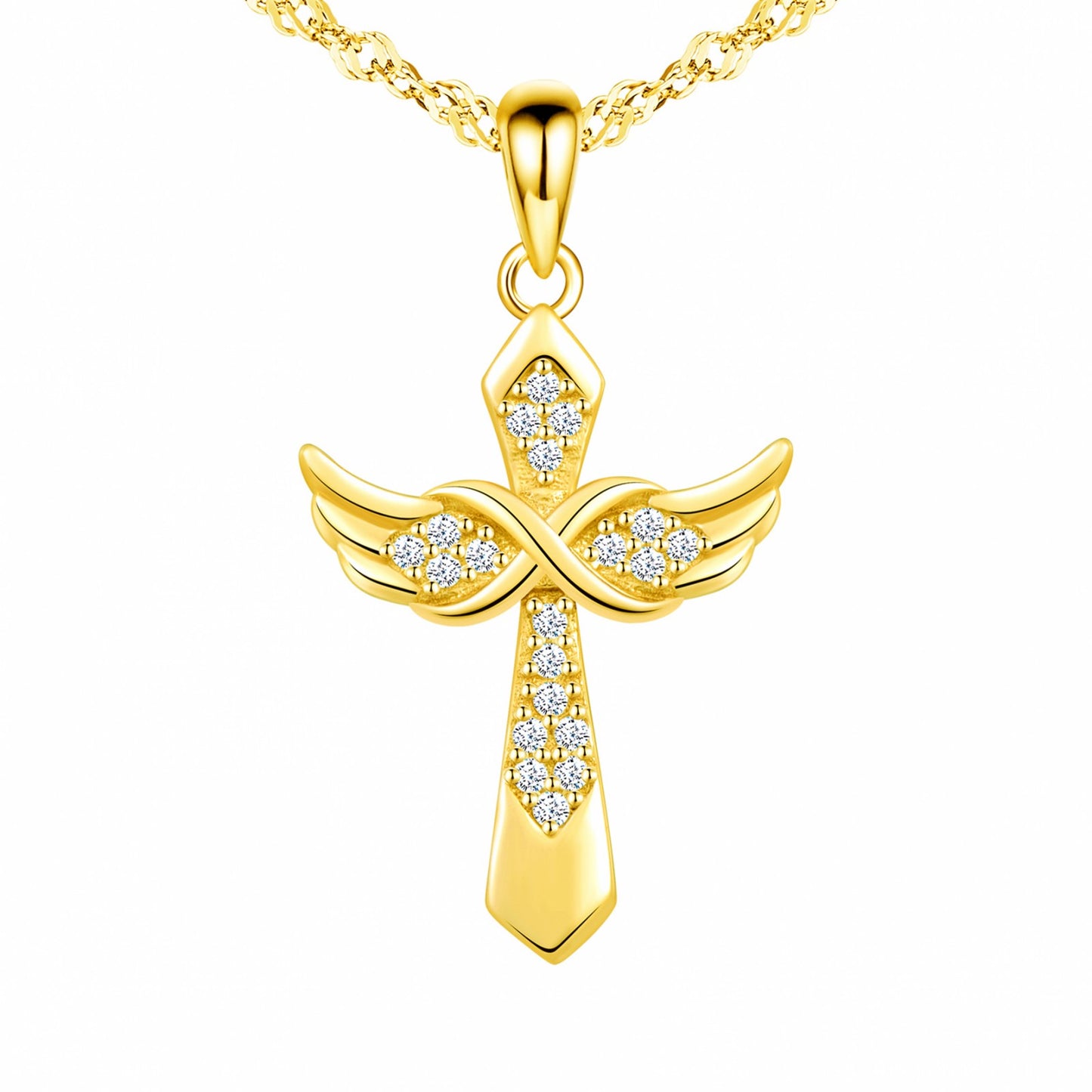 Angel Wings Infinity Cross CZ Necklace