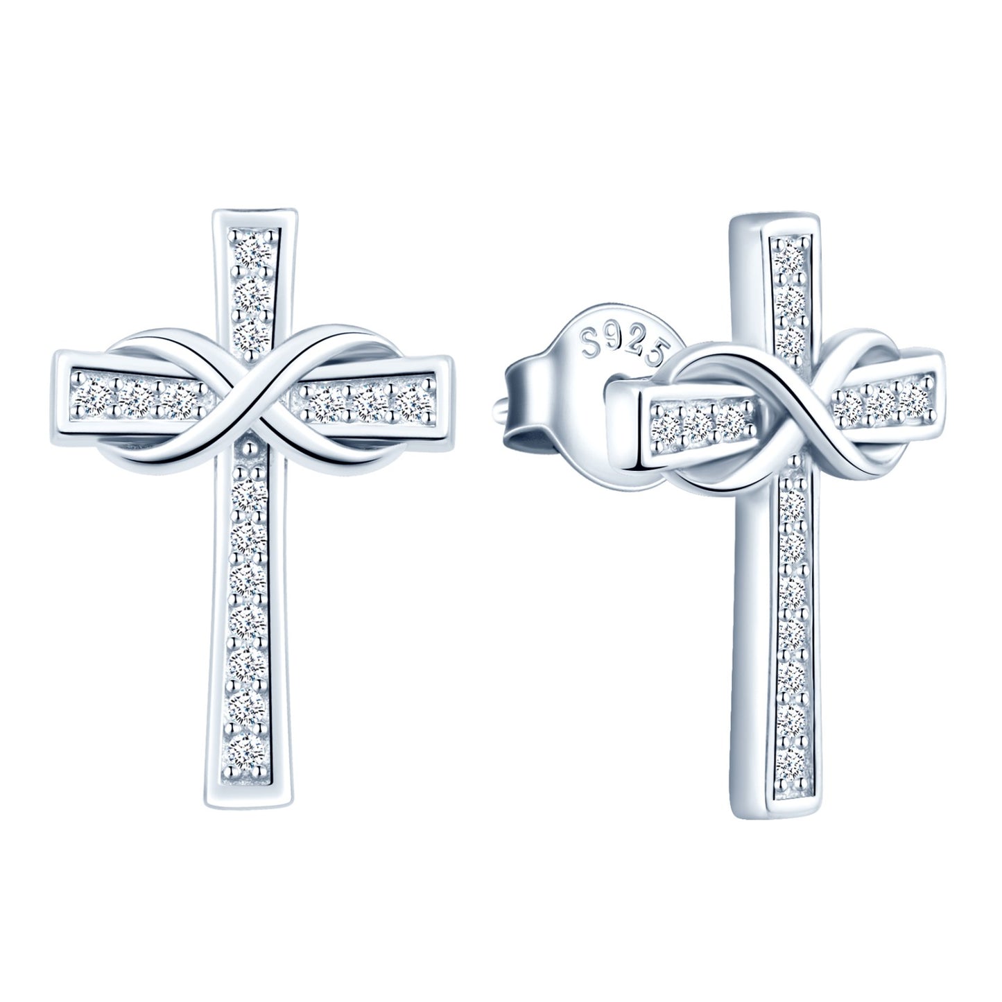 Slim Infinity Cross CZ Stud Earrings