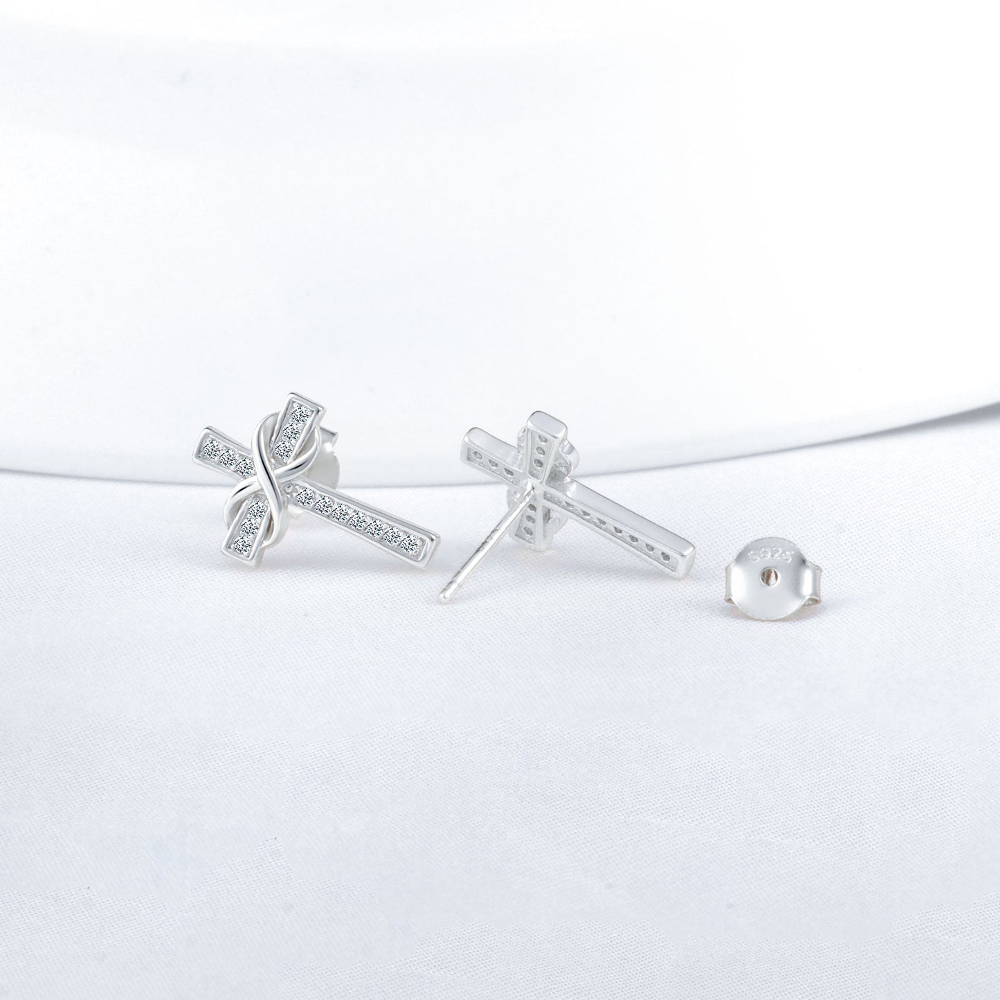 Slim Infinity Cross CZ Stud Earrings