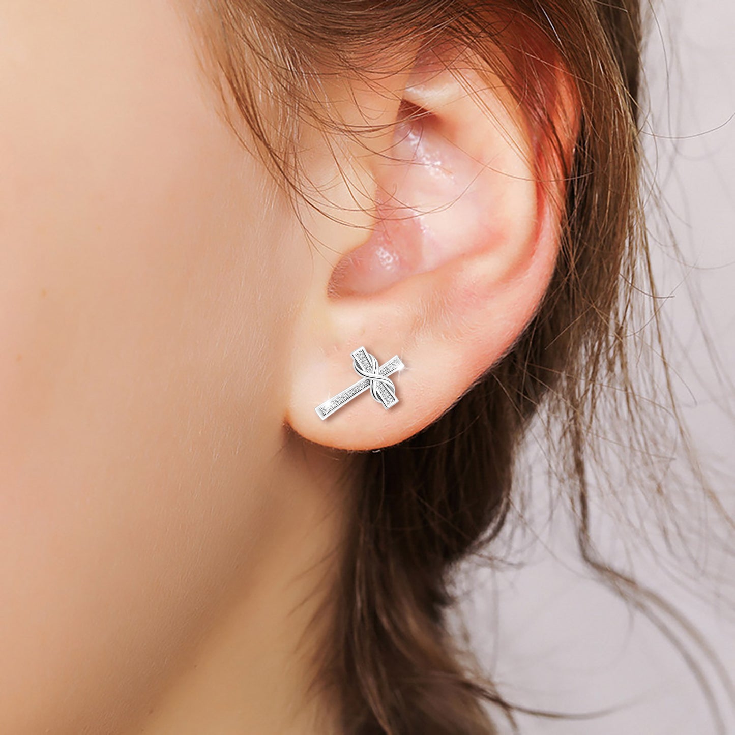 Slim Infinity Cross CZ Stud Earrings