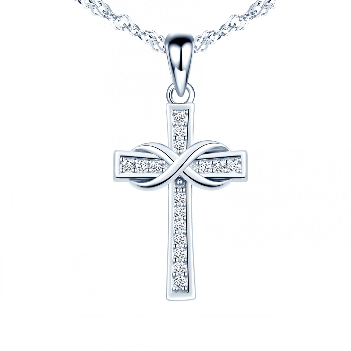 Slim Infinity Cross CZ Necklace