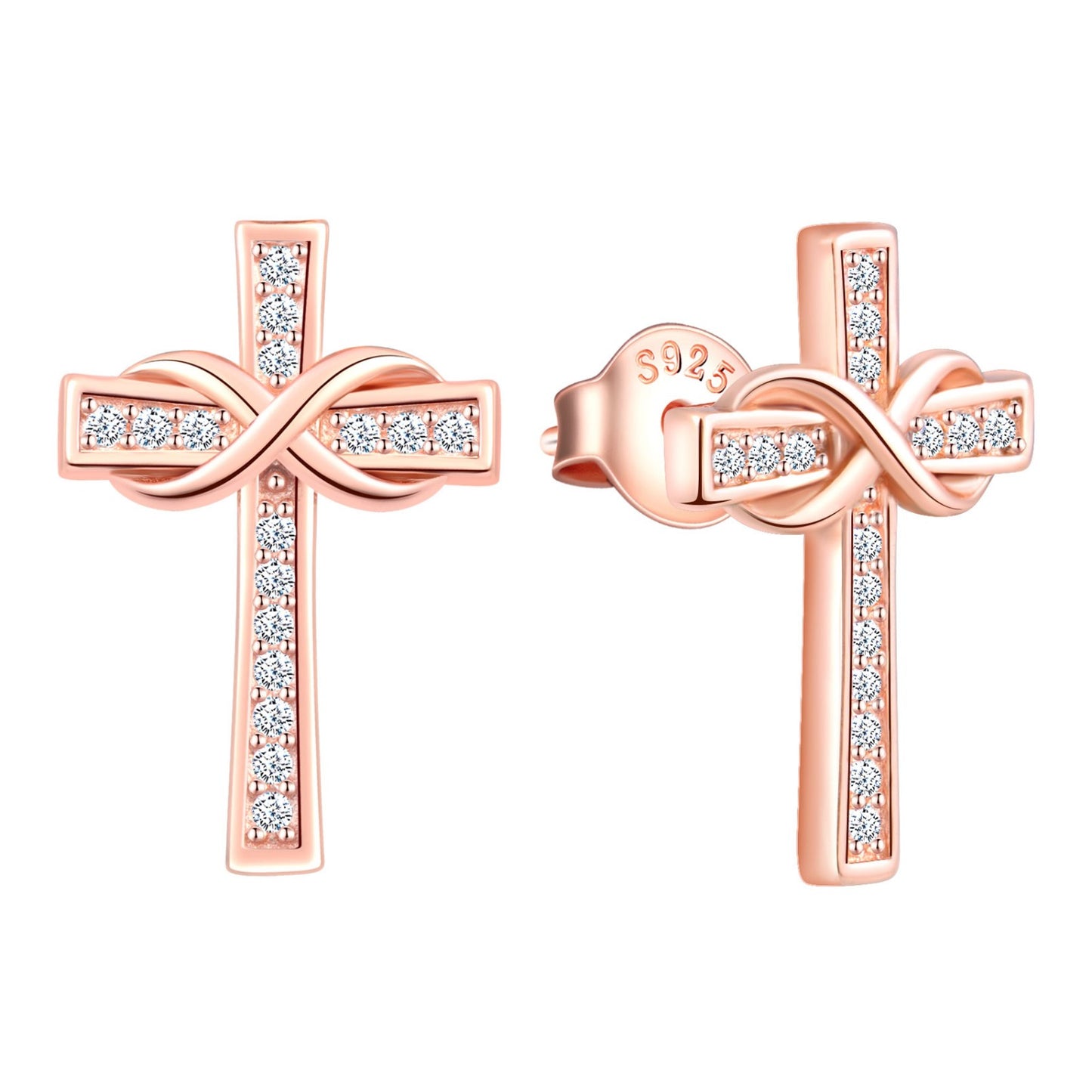 Slim Infinity Cross CZ Stud Earrings