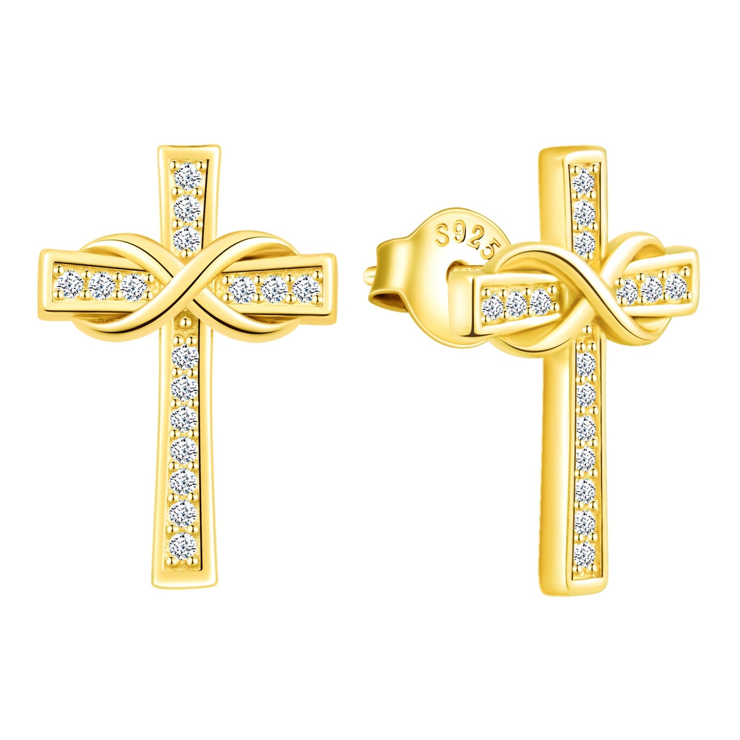 Slim Infinity Cross CZ Stud Earrings