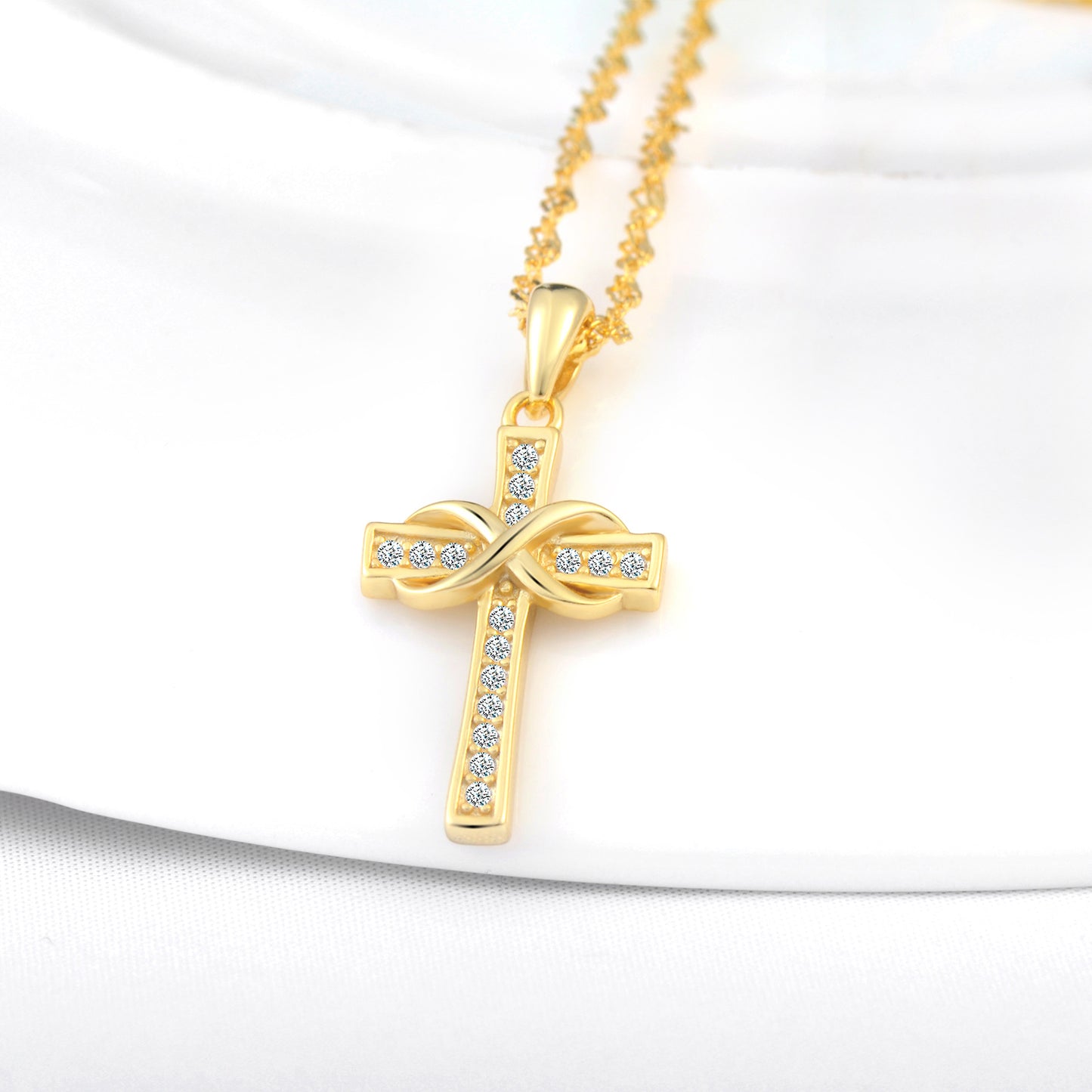 Slim Infinity Cross CZ Necklace