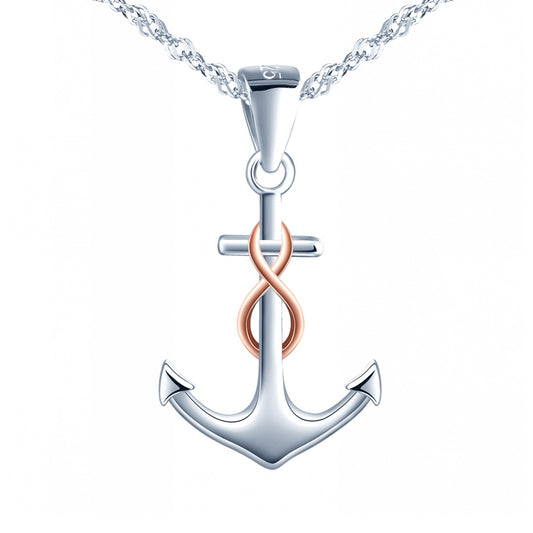 Vertical Infinity Anchor Two Tone Necklace