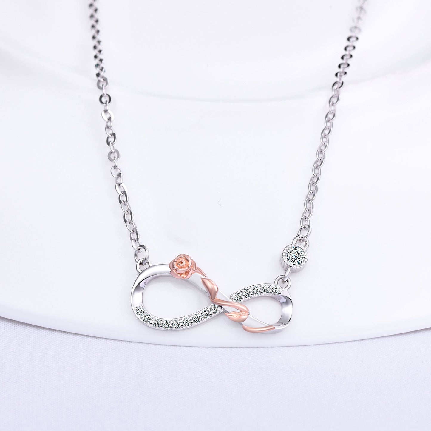 Infinity with Rose Two Tone CZ Necklace
