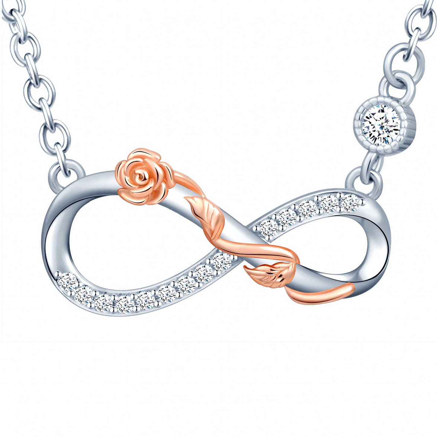 Infinity with Rose Two Tone CZ Necklace