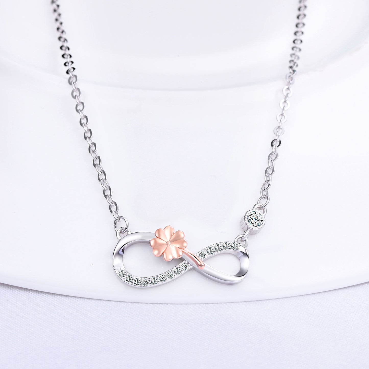 Infinity Clover Two Tone CZ Necklace