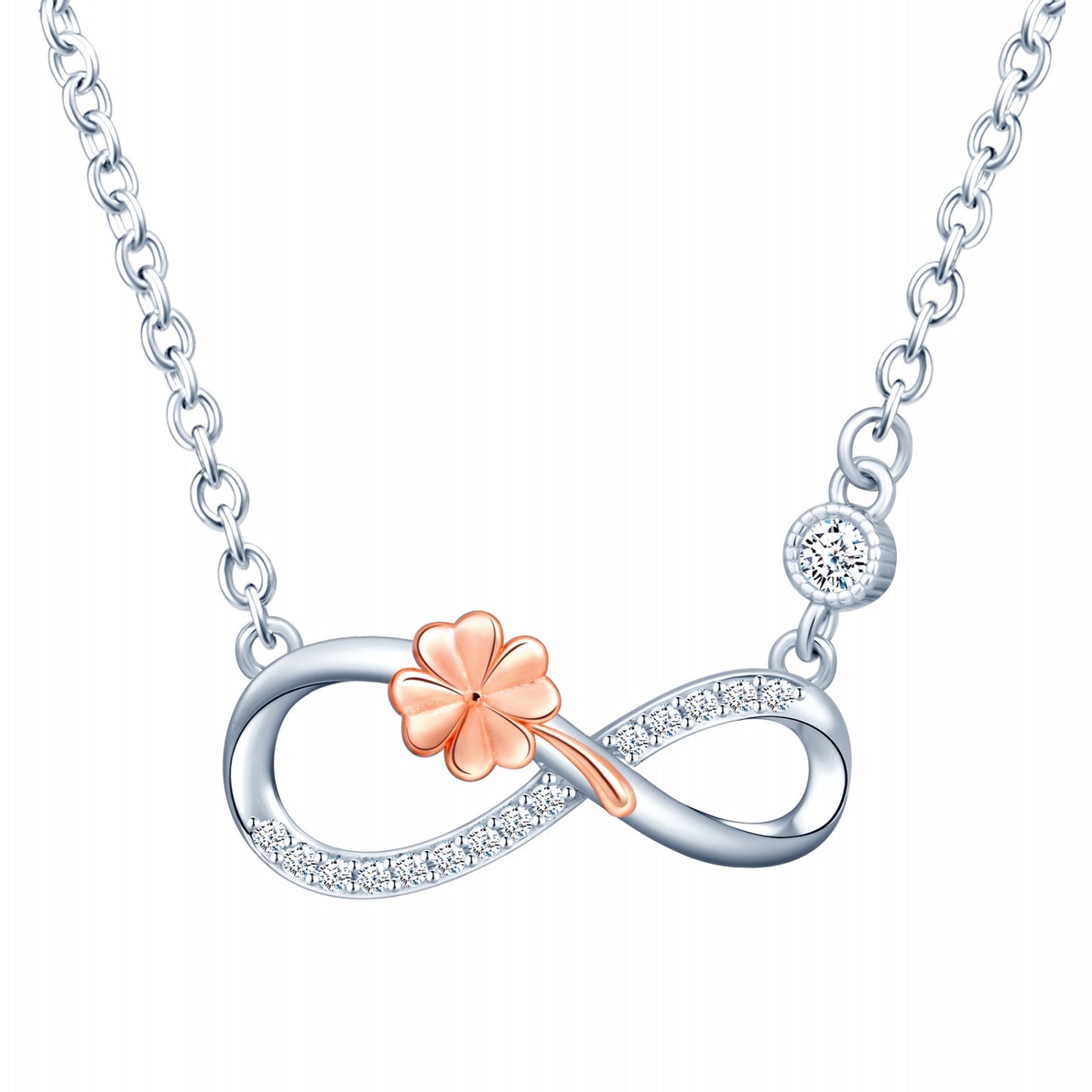 Infinity Clover Two Tone CZ Necklace