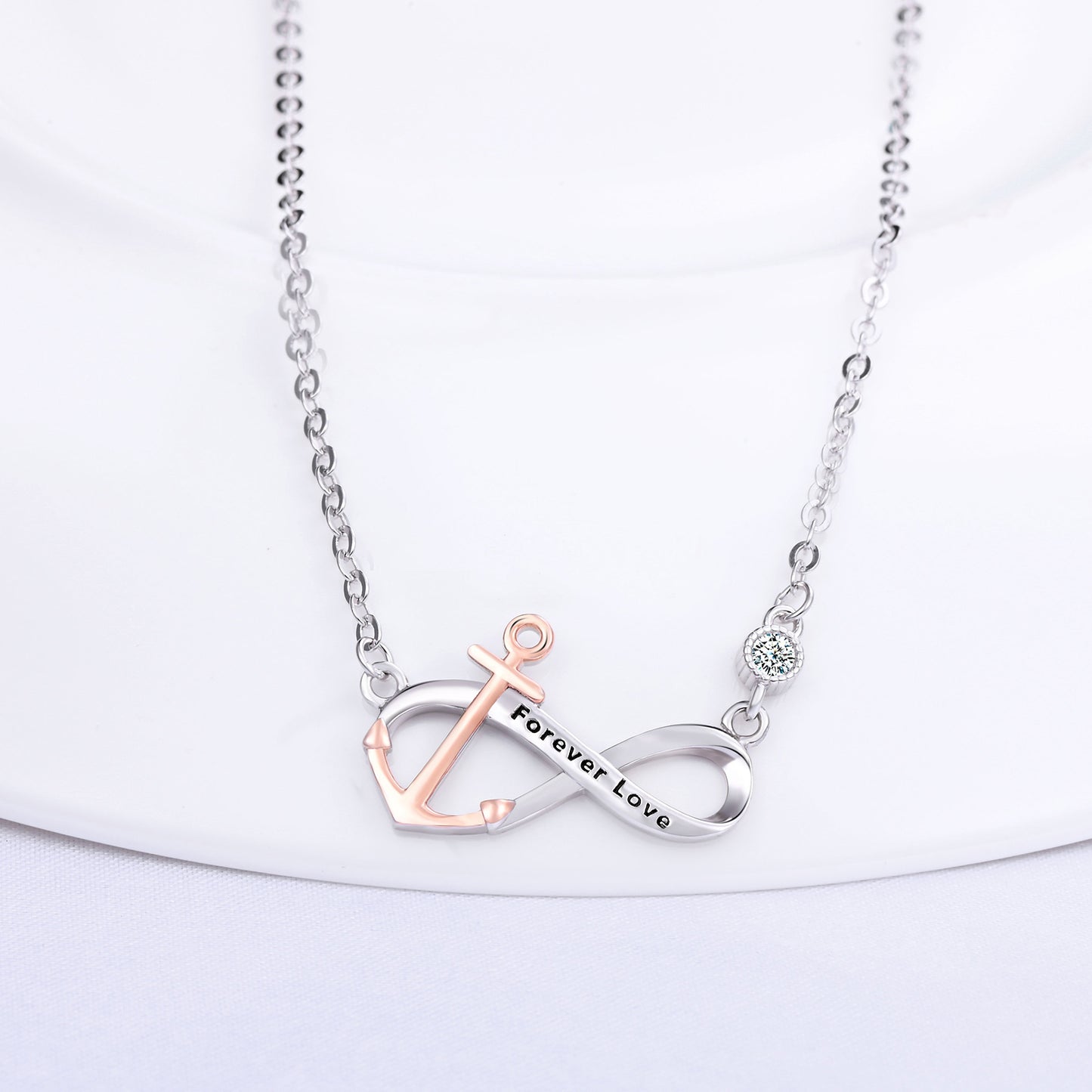 Forever Love Infinity with Anchor Two Tone Necklace