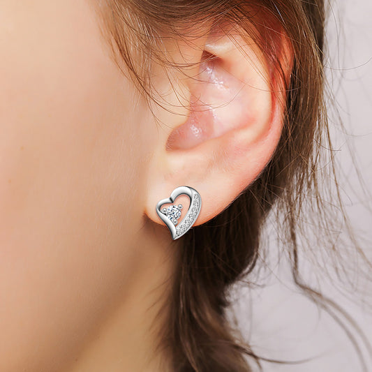 CZ Heart Stud Earrings