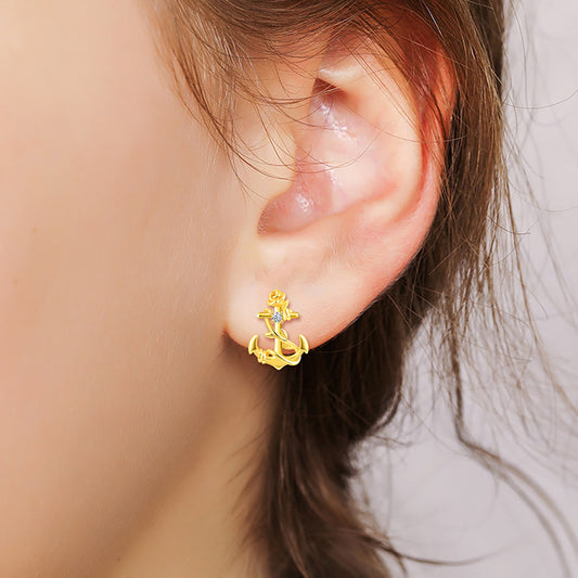 Anchor in Rose Symbol CZ Stud Earrings