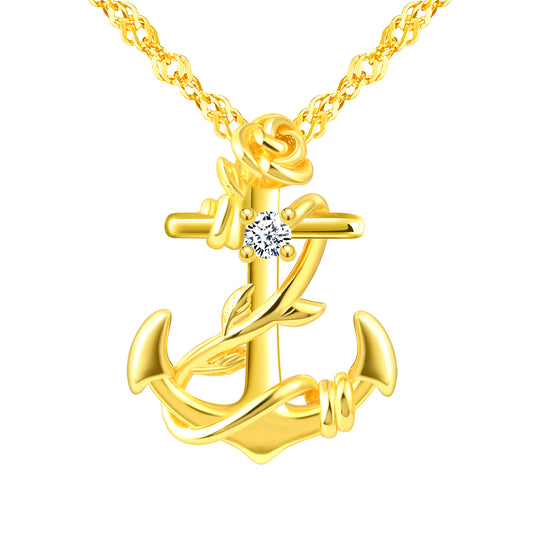 Anchor with Rose CZ Necklace