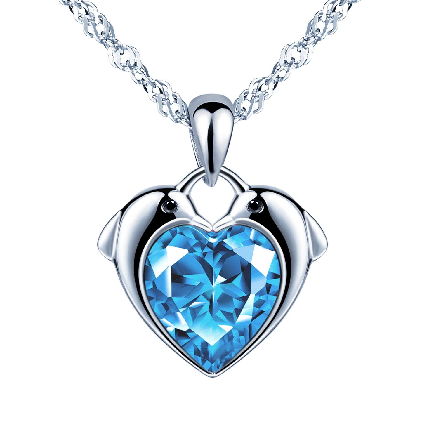 Dolphin Heart CZ Necklace