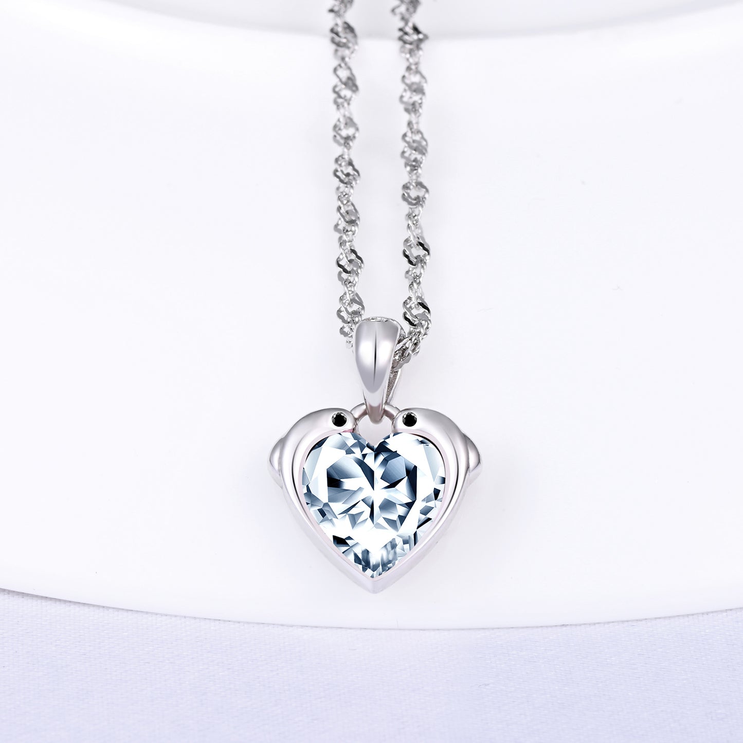 Dolphin Heart CZ Necklace