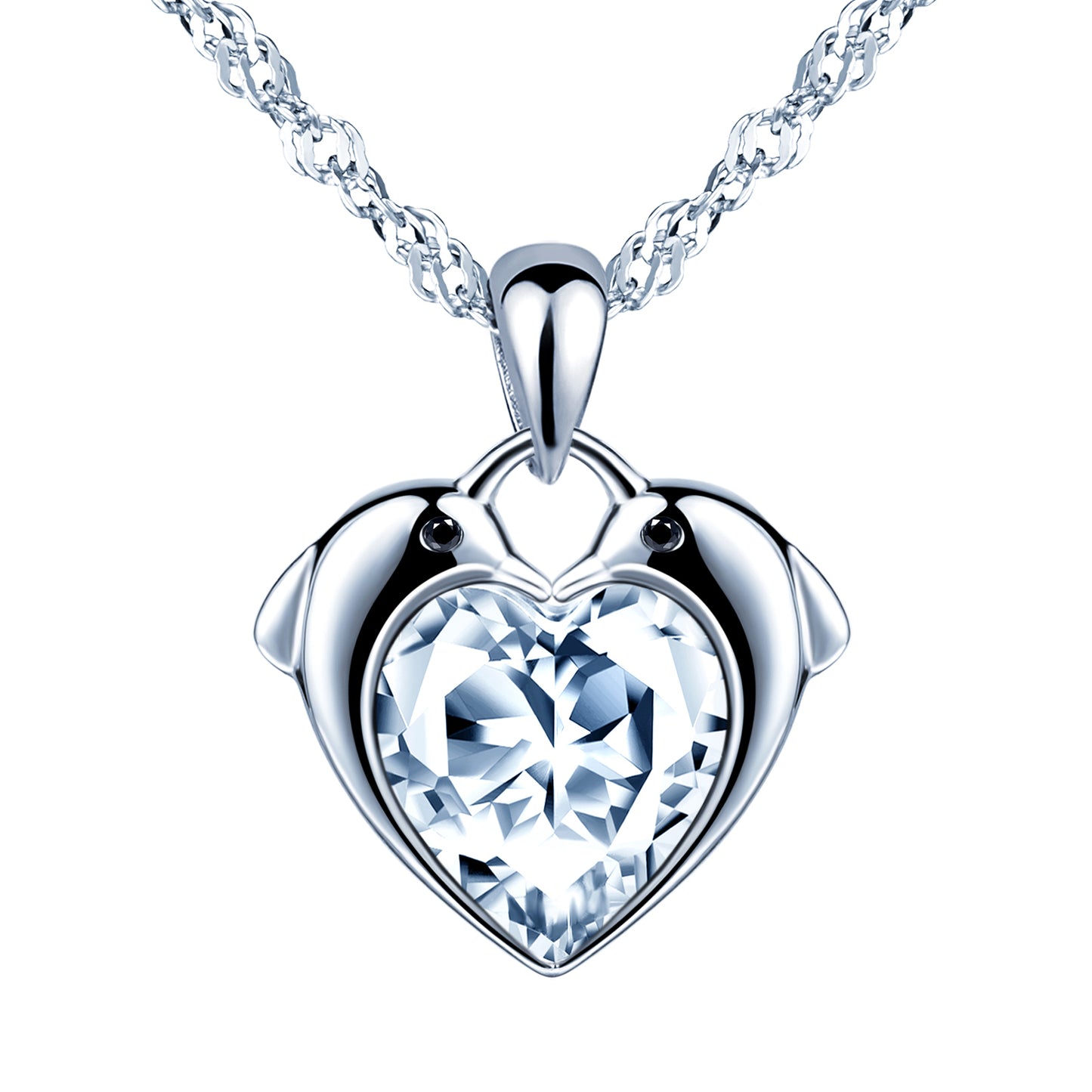 Dolphin Heart CZ Necklace