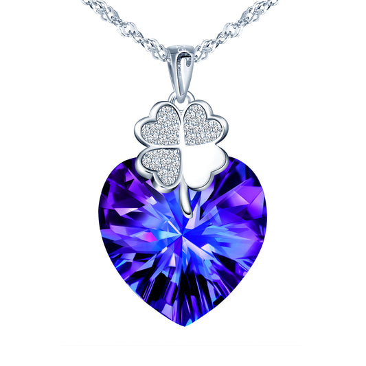 Zircon Clover Crystal Heart Necklace