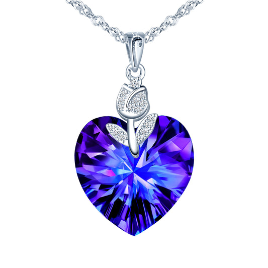 Zircon Rose Crystal Heart Necklace