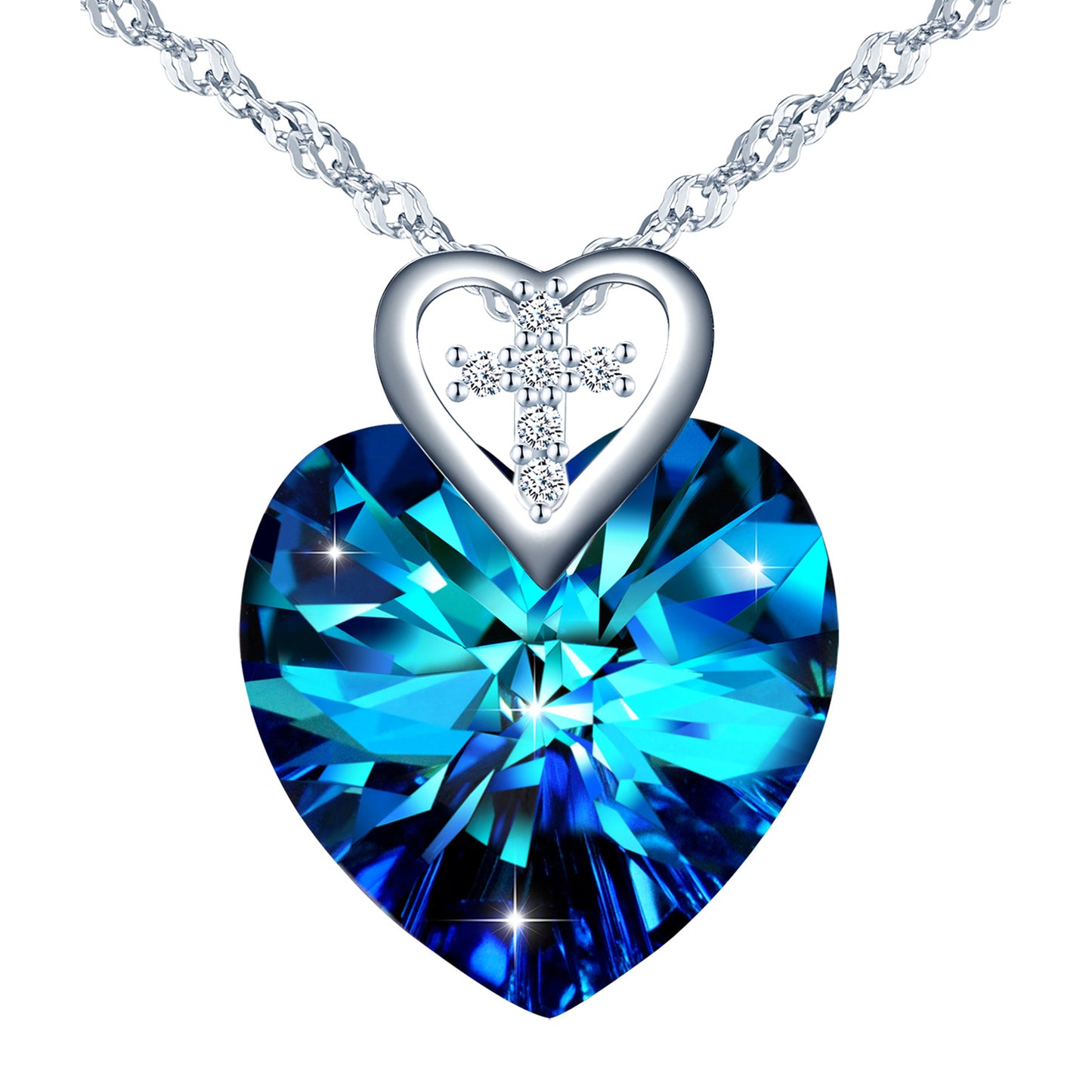 Cross Heart Crystal CZ Necklace