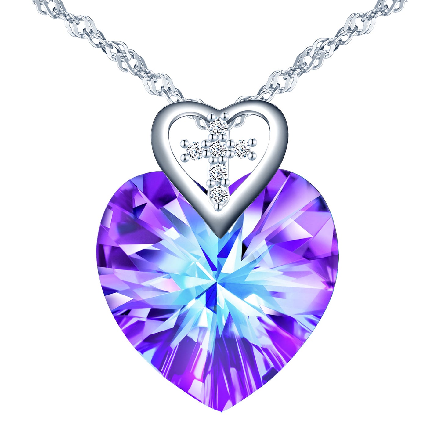 Cross Heart Crystal CZ Necklace