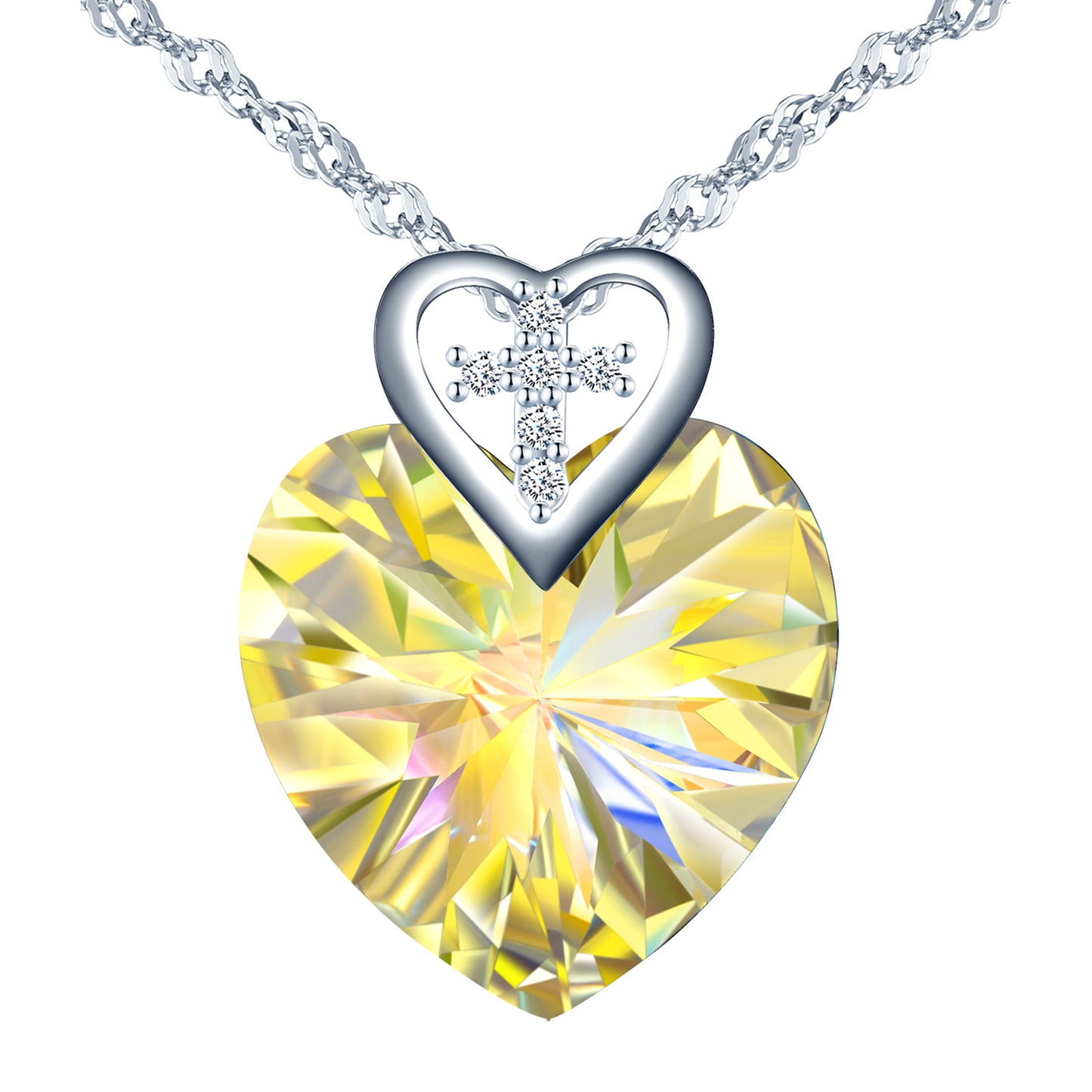 Cross Heart Crystal CZ Necklace