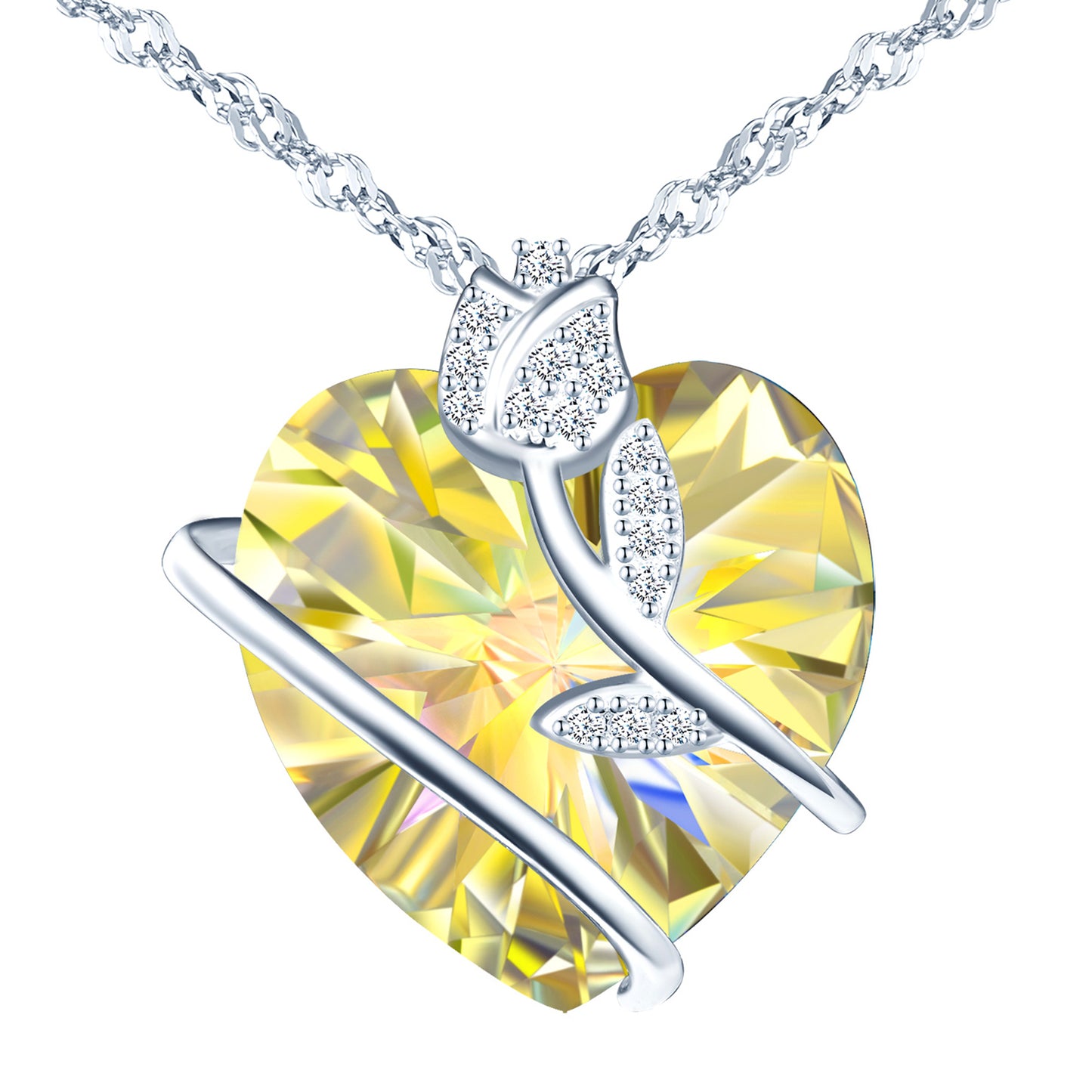 Rose Heart Crystal Zircon Necklace