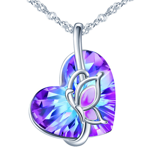 Butterfly Heart Crystal Necklace