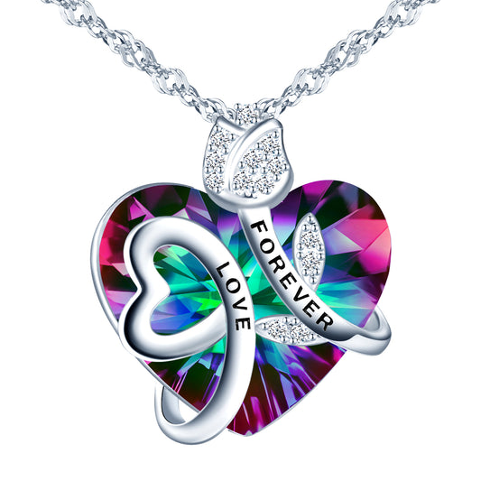 Forever Love Rose with Heart Crystal Zircon Necklace