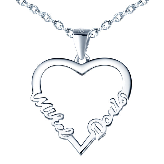 Infinionly Sterling Silver Custom Heart Two Name Personalized Neacklace
